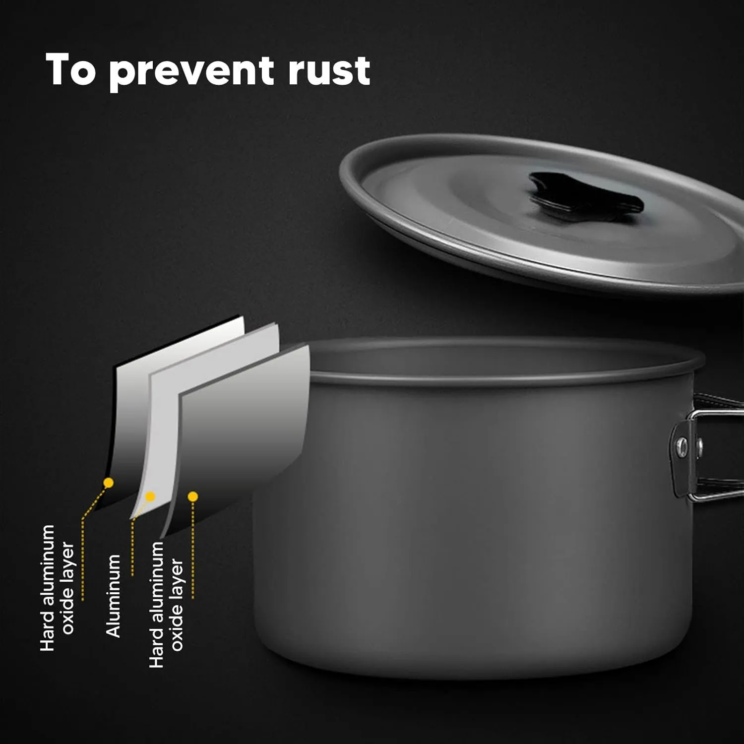 Portable Camping Cookware Mess Kit for Backpacking, Lightweight and Compact, Self Rebounding Handle Pots and Pans, Hard Oxidized Aluminum Material, to Carry and Store,