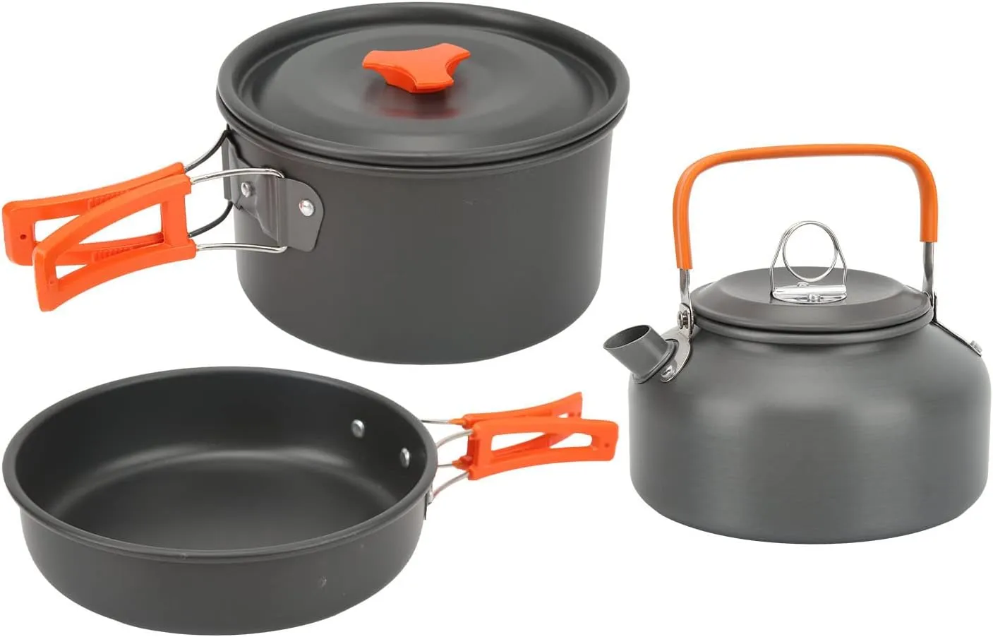 Portable Camping Cookware Mess Kit for Backpacking, Lightweight and Compact, Self Rebounding Handle Pots and Pans, Hard Oxidized Aluminum Material, to Carry and Store,