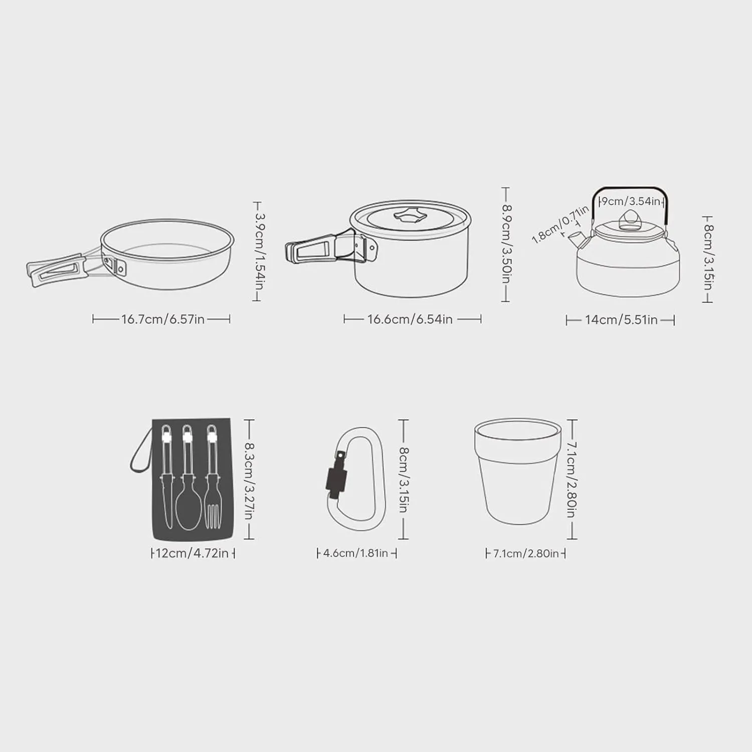 Portable Camping Cookware Mess Kit, Lightweight Backpacking Cooking Set, Hard Oxidized Aluminum Pots Pans with Foldable Cutlery, Easy to Carry for Outdoor Adventures