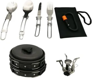 Portable Camping Cookware Set 1-2 Person Cooking Equipment Soup Pot Kit for Camping Hiking Outdoor Kitchenware
