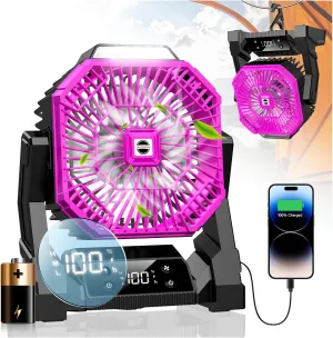 Portable Camping Fan with LED Lantern, 20000mAh Rechargeable Battery Operated Fan with 3 Speeds & Digtal, Personal USB Table for Camping Essential ＆ Hurricane-Ready