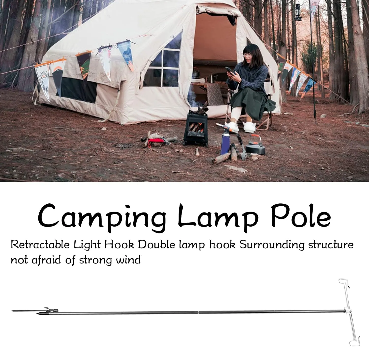 Portable Camping Folding Lamp Pole, Lightweight Collapsible Aluminum Lantern Stand with Storage Bag for Picnic Fishing Backpacking