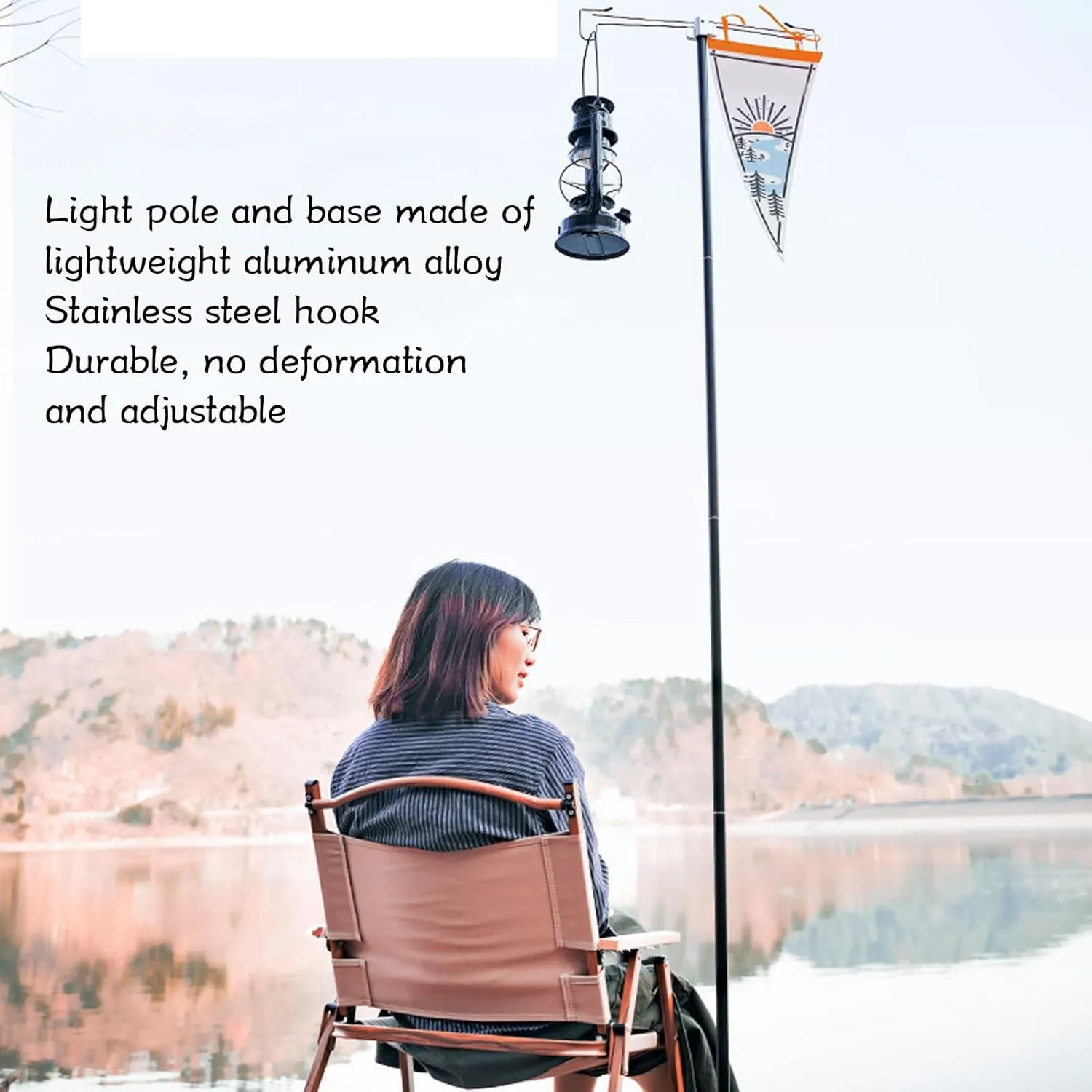 Portable Camping Folding Lamp Pole, Lightweight Collapsible Aluminum Lantern Stand with Storage Bag for Picnic Fishing Backpacking