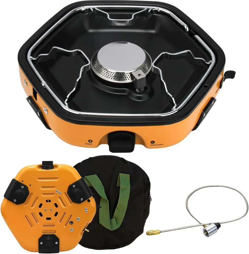Portable Camping Stove with 8500 BTU Adjustable Burners Piezo Ignition Single Bunner Propane Gas Stove for Camping BBQ Outdoor (Yellow)