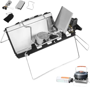 Portable Camping Stove with Ignition, 3500W Folding Cassette Stove, Windproof Camping Gas Stove, Heat-resistant Backpacking Stove for Outdoor Picnic Hiking, Camping Gas Stove
