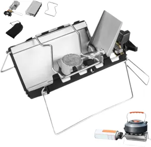 Portable Camping Stove with Ignition, 3500W Folding Cassette Stove, Windproof Camping Gas Stove, Heat-Resistant Backpacking Stove for Outdoor Picnic Hiking, Cassette Stove