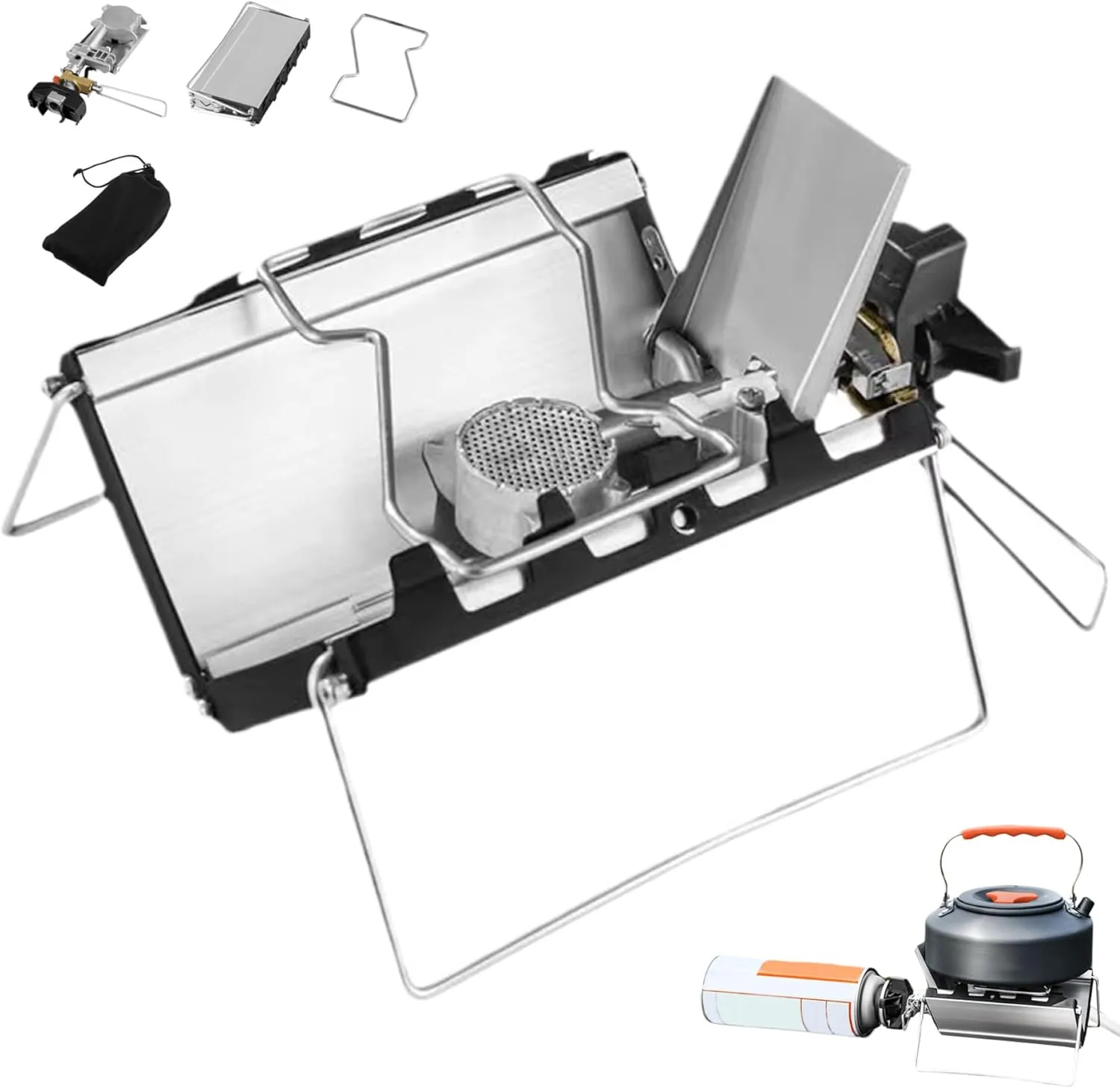 Portable Camping Stove with Ignition, 3500W Folding Cassette Stove, Windproof Camping Gas Stove, Heat-Resistant Backpacking Stove for Outdoor Picnic Hiking, Folding Camping Stove