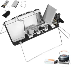 Portable Camping Stove with Ignition, 3500W Folding Cassette Stove, Windproof Camping Gas Stove, Heat-Resistant Backpacking Stove for Outdoor Picnic Hiking Portable Camping Stove