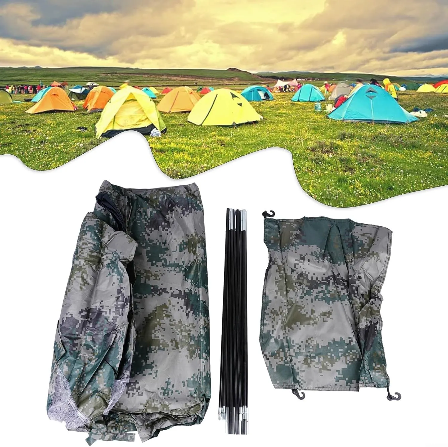 Portable Camping Tent 2 Person Waterproof Hiking Shelter With Coating Mesh Roof Easy Setup For Garden Backyard(1 person Digital camouflage)