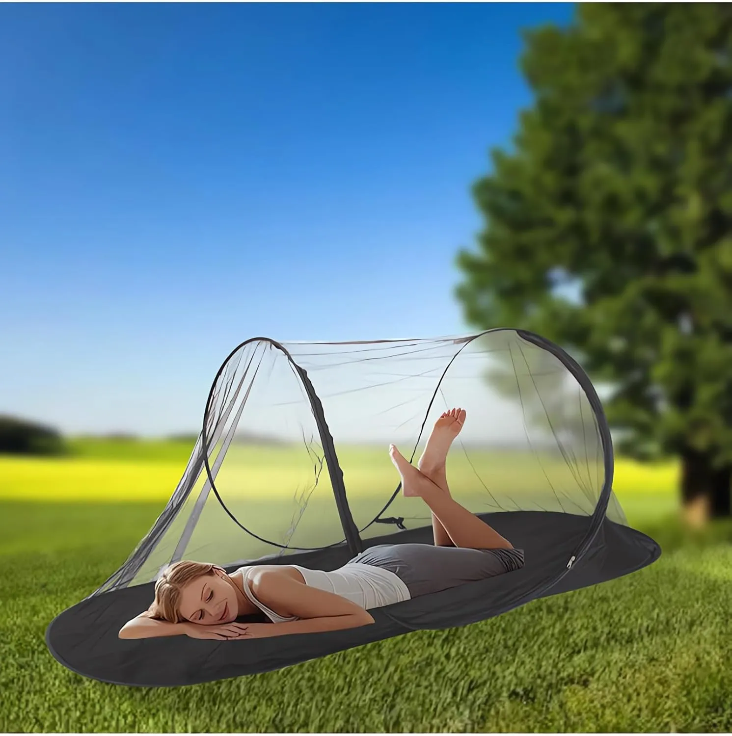 Portable Clear-Top Pop-Up Mosquito Tent with Black Base | Large 78"x28"x28" Dome for Camping & Outdoors | Instant Setup Bug Net​