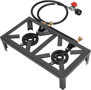 Portable Double Burner Outdoor Gas Stove 8000W Propane Cooker, BBQ Propane Stove, with Adjustable 0-10Psi Regulator Hose, for Outdoor Camping, Picnics, Hiking, Barbecues, Etc