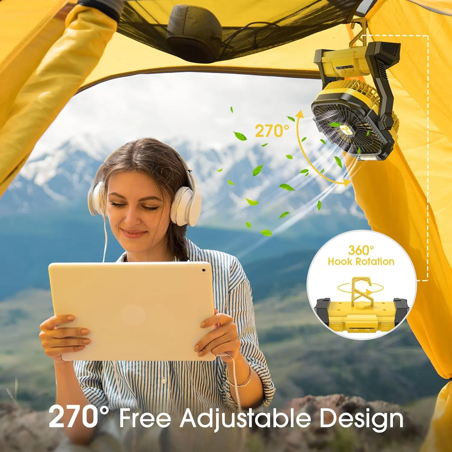 Portable Fan Rechargeable, 20000mah Cordless Battery Powered Fan with LED Lantern, USB Battery Operated for Travel Bedroom Home Camping Tent Office Beach Desk Picnic Fishing Table