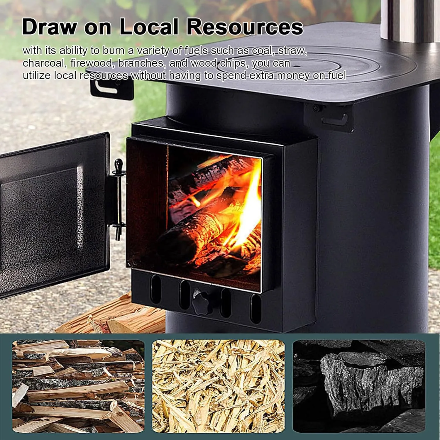 Portable Firewood Stove Camping Wood Stove, Foldable Tent Burning with Stainless Steel Chimney/a