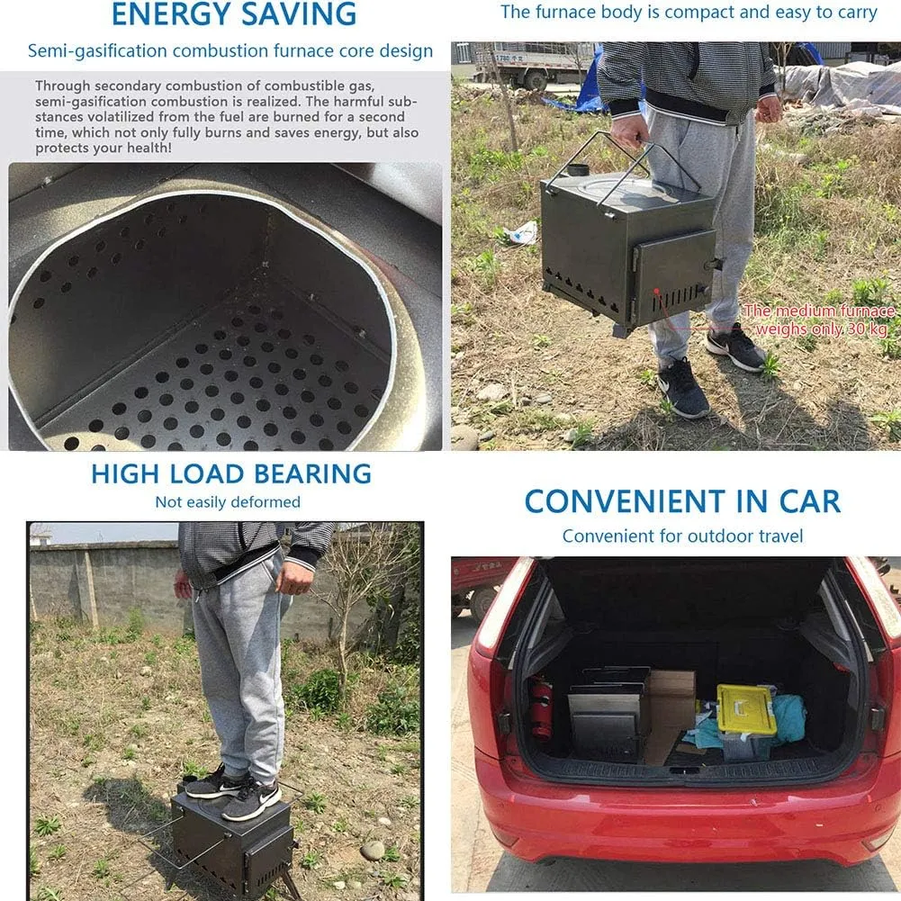 Portable Foldable Camping Stove Windproof Wood Burning Stove, Compact Tent Heating Stove with Pipes Outdoor Backpacking Stove Efficient Burning Heater Solidified Alcohol Stove