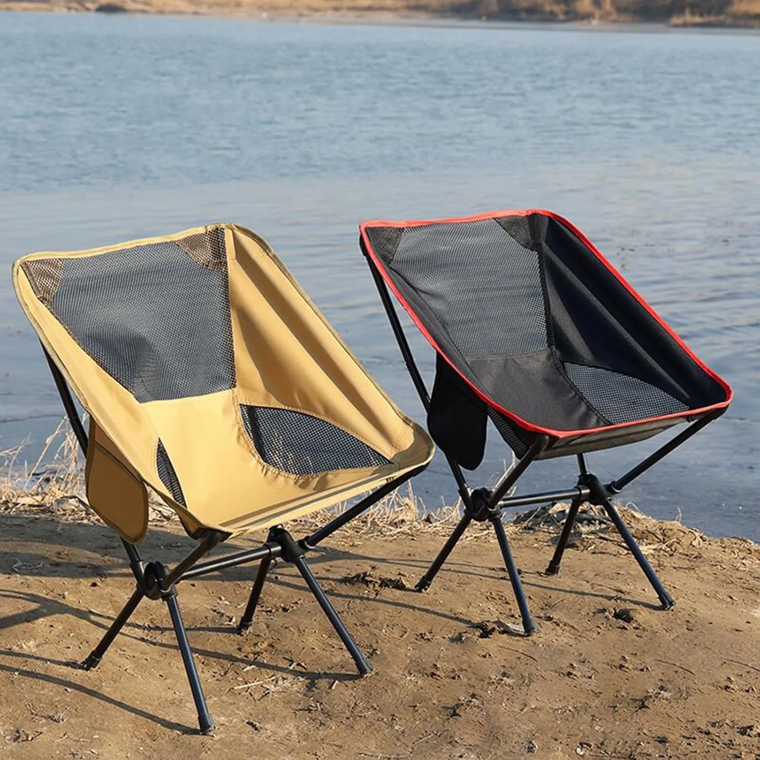 Portable Folding Chair for Camping, Backpacking Chair wiith Side Pocket, Ultralight & Compact, 100 kg Capacity, Foldable Camp Chair for Travel, Beach, Garden, Picnic,Khaki