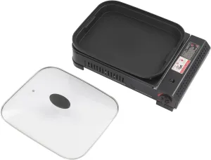 Portable Gas Grill Butane Stove, Compact Camping Gas Stove with Grill Pan and Lid, Stainless Steel Tabletop BBQ Stovetop with Adjustable Burners for Outdoor Trip Cooking
