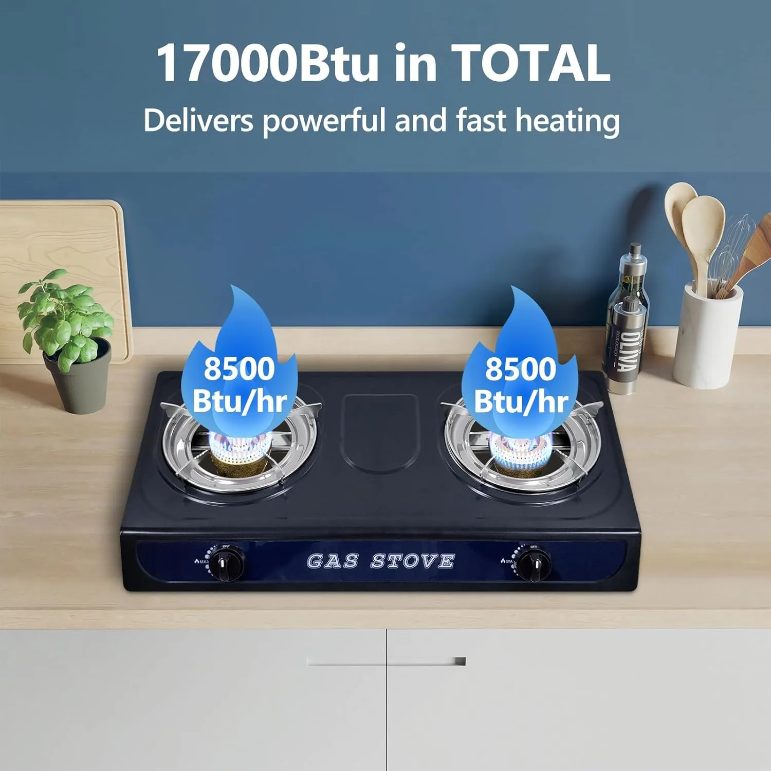 Portable Gas Stove Propane Burner, Camping Gas Stove 2 Burners for Backyard, Outdoor, Camping Cooking, 17000 BTU Gas Stove with CSA LPG Regulator Hose