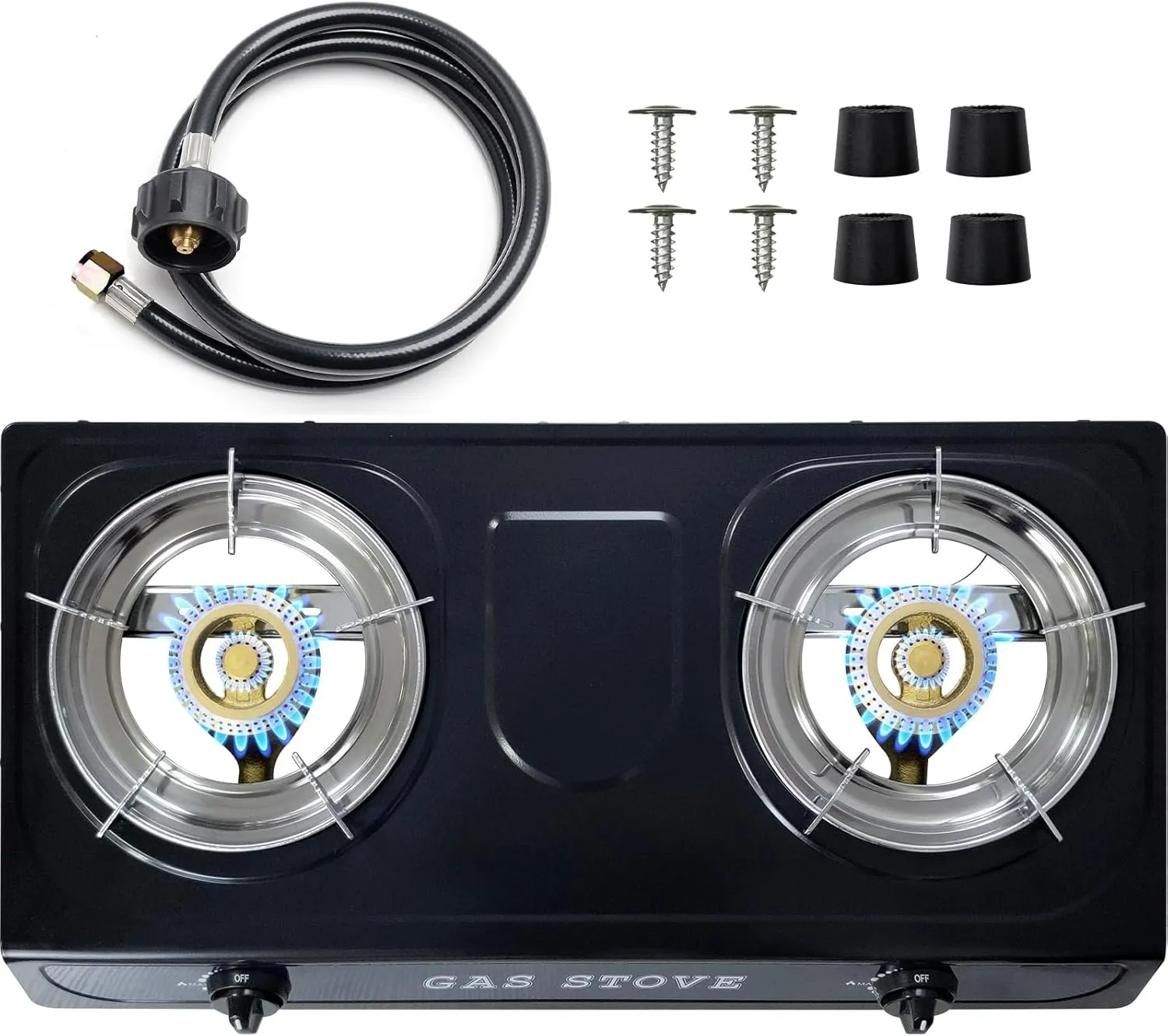 Portable Gas Stove Propane Burner, Camping Gas Stove 2 Burners for Backyard, Outdoor, Camping Cooking, 17000 BTU Gas Stove with CSA LPG Regulator Hose