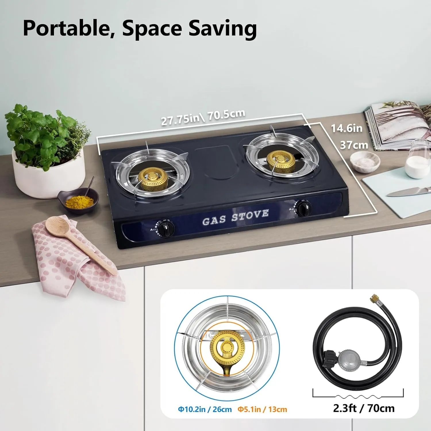 Portable Gas Stove Propane Burner, Camping Gas Stove 2 Burners for Backyard, Outdoor, Camping Cooking, 17000 BTU Gas Stove with CSA LPG Regulator Hose