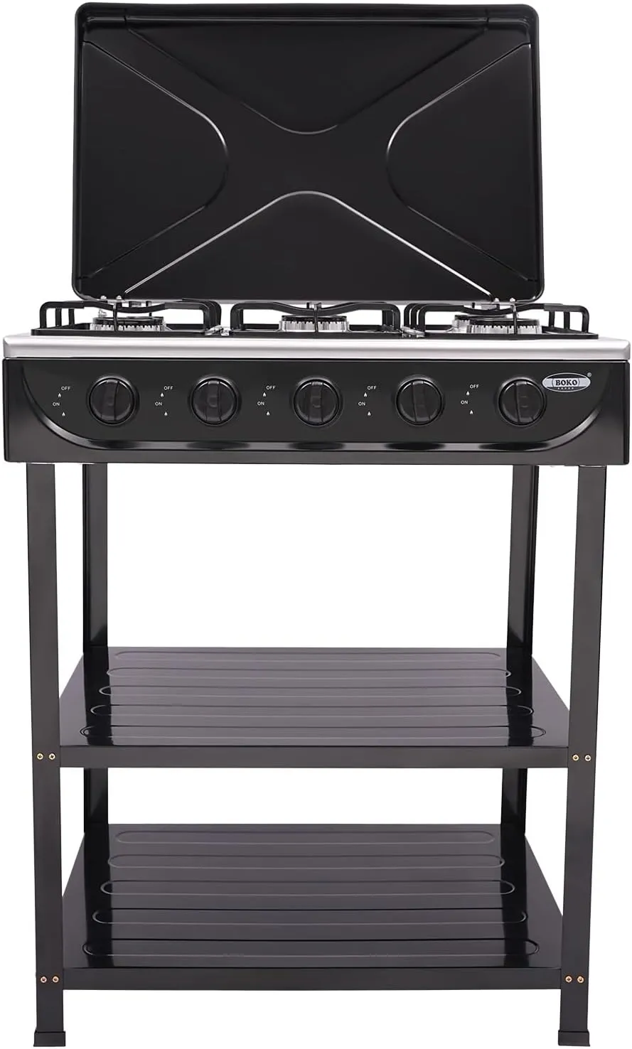 Portable Gas Stove with 5 Burners, Natural Gas Stove with 5 Independent Burners, Windproof Cover & Non-Slip Feet, Portable Cooking Stove for Camping, Fishing & RV Trips