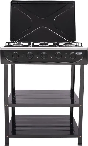 Portable Gas Stove with 5 Burners, Natural Gas Stove with 5 Independent Burners, Windproof Cover & Non-Slip Feet, Portable Cooking Stove for Camping, Fishing & RV Trips