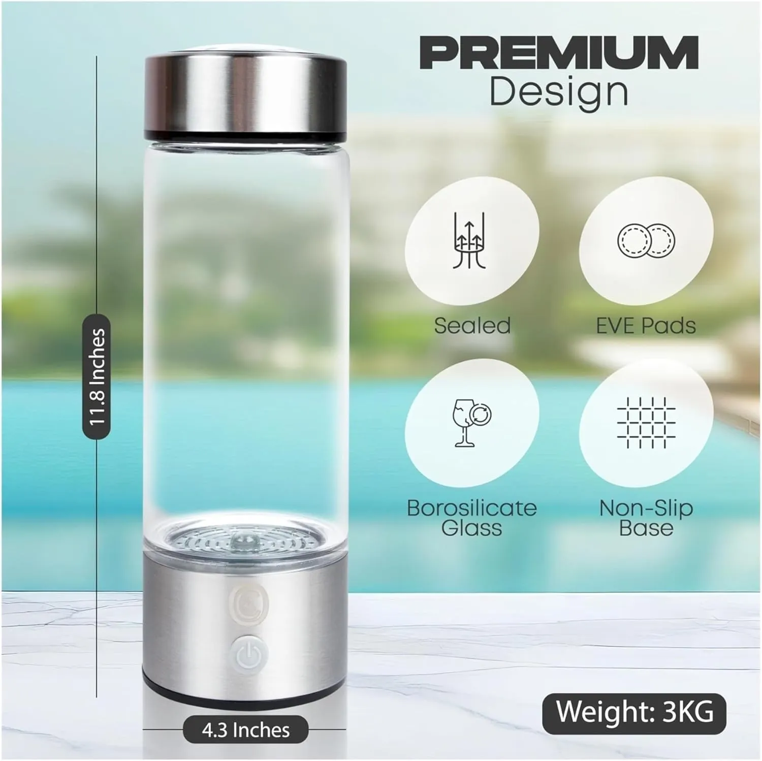Portable Hydrogen Water Bottle - SPE/PEM Technology for Antioxidant-Rich Water, BPA-Free, 450ml Capacity(Metallic)