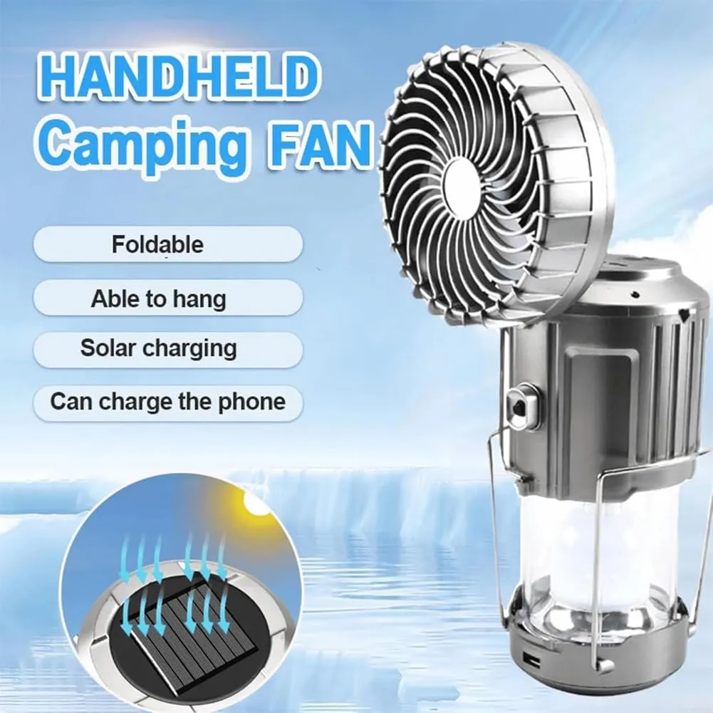 Portable LED Camping Lantern with Fan, 6 in 1 Rechargeable LED Lanterns Camping Fans, Multifunctional Solar Camping Lantern for Tents Power Outage Hurricanes Camping Gear (Black 3000Mah)