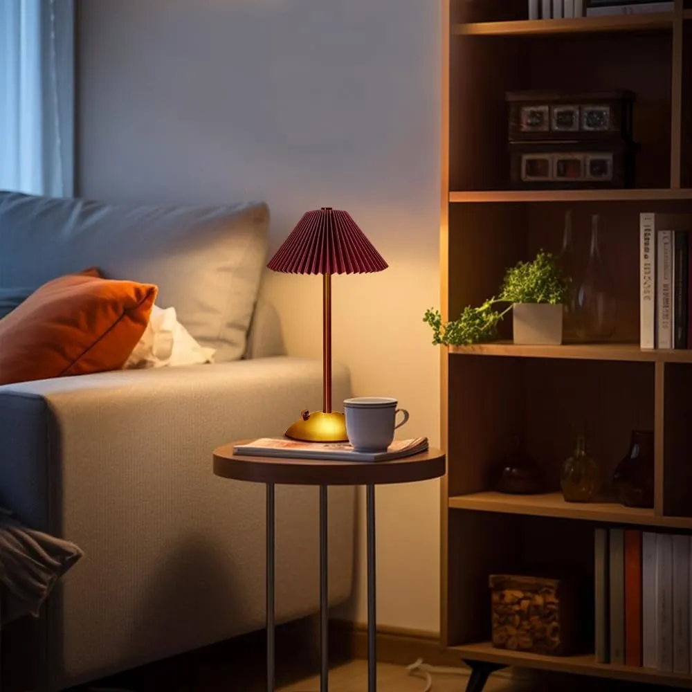 Portable LED Table Lamp with Touch Sensor, 3 Color Touch Control Rechargeable Lamp,3-Levels Brightness Metal Desk Lamp, Night Light, Bedside Lamp,Dining Room Lamp (Red)