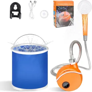 Portable Outdoor Camping Shower, 10L Collapsible Bucket, 2200mAh Rechargeable Battery, Digital Temperature Display, IPX7 Waterproof, 3 Shower Modes