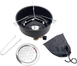 Portable Outdoor Picnic Camping Gas Stove Cookout Butane Burner - Windproof Heat Gathering Stove for Outdoor Cooking & Emergency - Stainless Steel/Iron/Brass, Carry Bag Inc