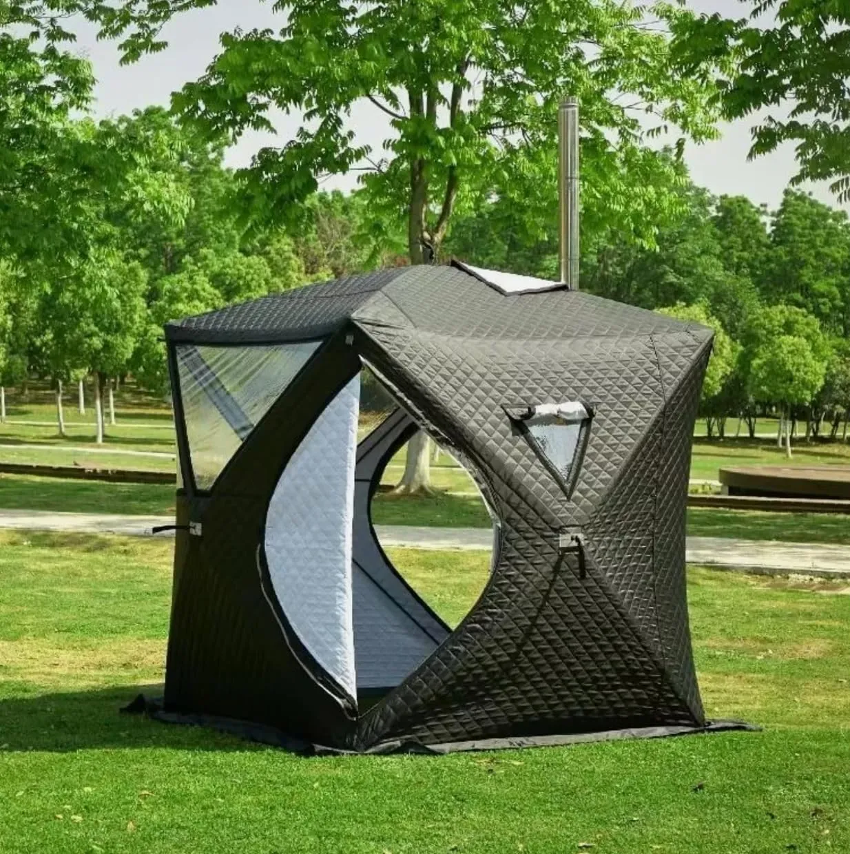 Portable Outdoor Wood Burning Sauna Tent with Rock Stove/Chimney