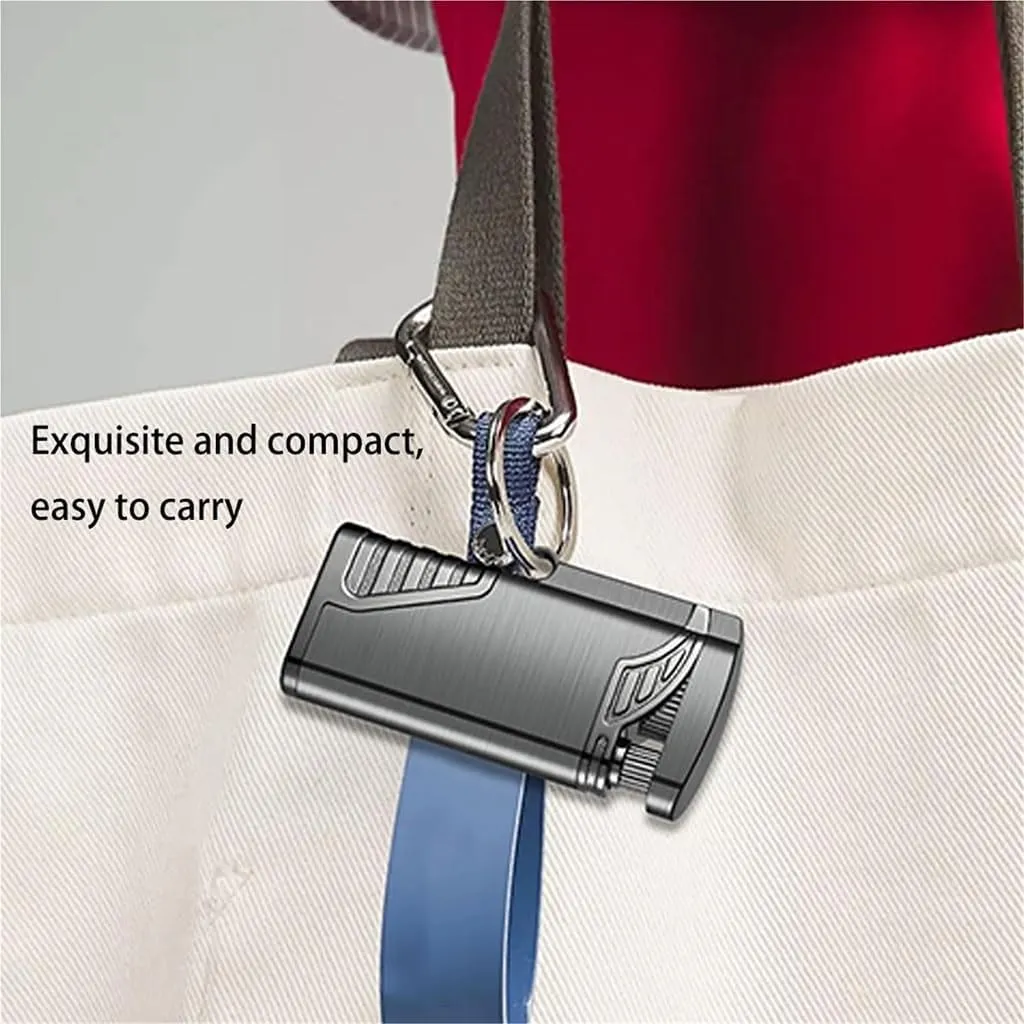 Portable Rechargeable Adjustable Butane Lighter, Metal Windproof Straight Flame, Push Switch, Suitable for Charcoal Fire, Camping, Travel, Kitchen(Black Nickel Brushed)