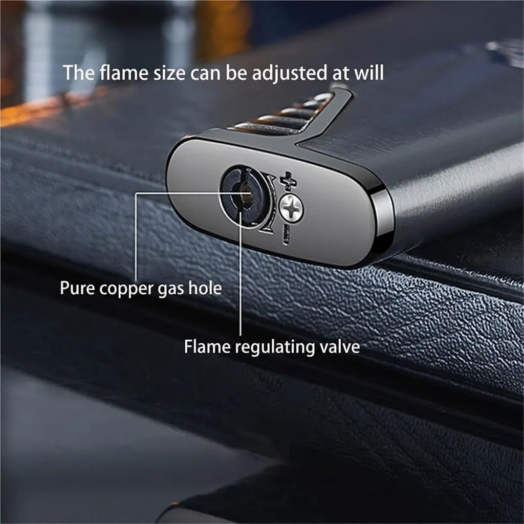 Portable Rechargeable Adjustable Butane Lighter, Metal Windproof Straight Flame, Push Switch, Suitable for Charcoal Fire, Camping, Travel, Kitchen(Black Nickel Brushed)
