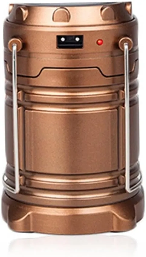 Portable Solar Led Camping Light Emergency Flashlight Led Lantern for Hiking Collapsible Outdoor Use No Battery Brass