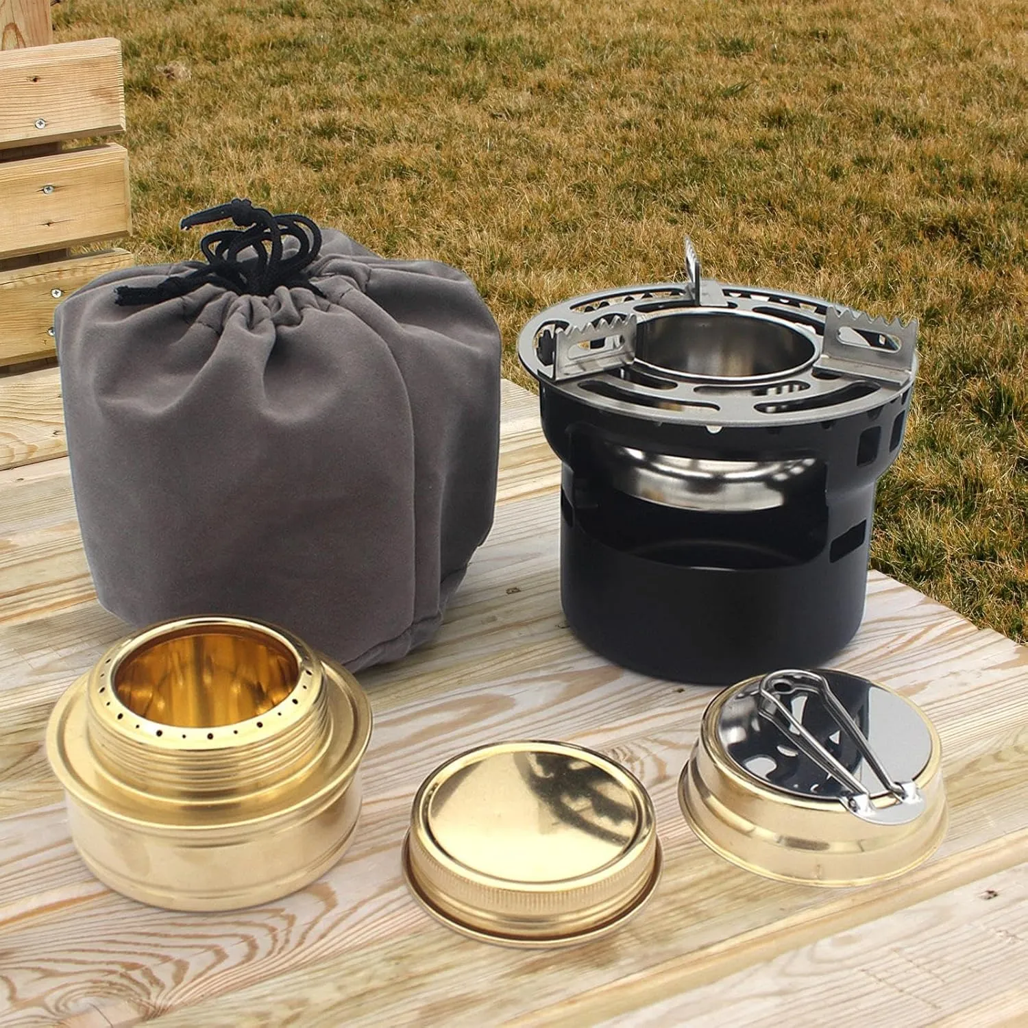 Portable Spirit Burner for Camping and Outdoor Cooking, Black