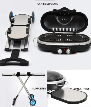 Portable Trolley BBQ Grill Outdoor Camping Barbecue Grill Gas Stove, Lightweight Tabletop BBQ, Very Suitable for Camping, Outdoor Cooking, Recreational Travel (Color : Blue) (Black)