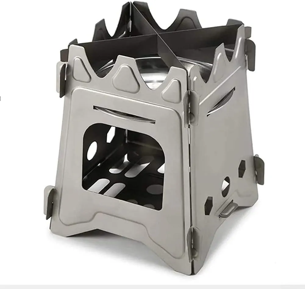 Portable Wood Stove, Lightweight Portable Wood Burning Camping Stove, Wood Stove Titanium Stove Cooking Equipment Folding Furnace Burner Large Picnic Titanium Ultralight Outdoor Camping(L)