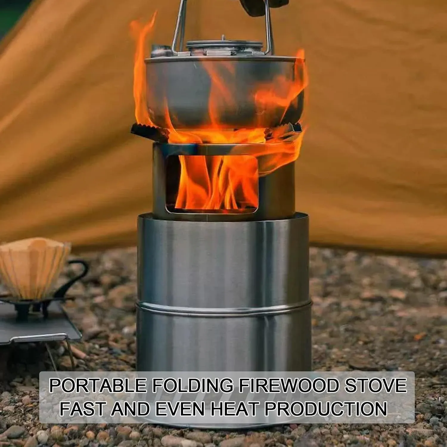Portable Wood Stove,Camp Stove Wood,Foldable Camping Stainless Steel Stove, for Backyard Barbecue Outdoor Camping/L