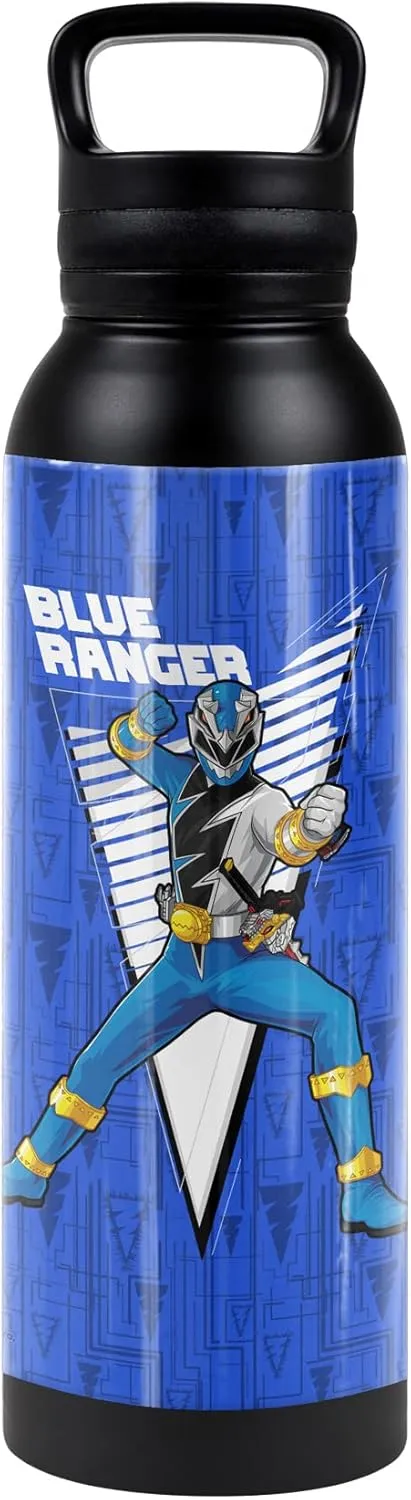 Power Rangers: Dino Fury OFFICIAL Blue Ranger Character 24 oz Insulated Canteen Water Bottle, Leak Resistant, Vacuum Insulated Stainless Steel with Loop Cap
