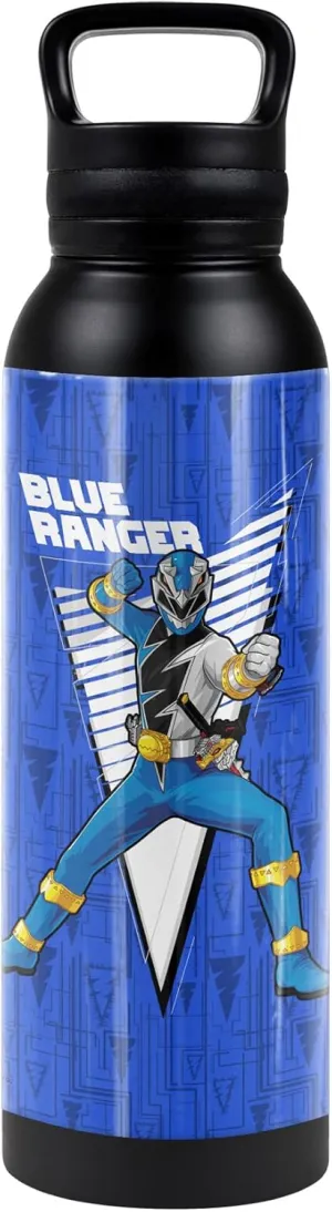 Power Rangers: Dino Fury OFFICIAL Blue Ranger Character 24 oz Insulated Canteen Water Bottle, Leak Resistant, Vacuum Insulated Stainless Steel with Loop Cap