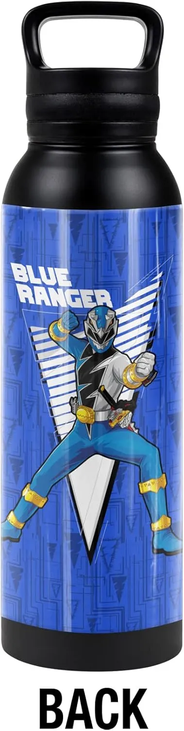 Power Rangers: Dino Fury OFFICIAL Blue Ranger Character 24 oz Insulated Canteen Water Bottle, Leak Resistant, Vacuum Insulated Stainless Steel with Loop Cap