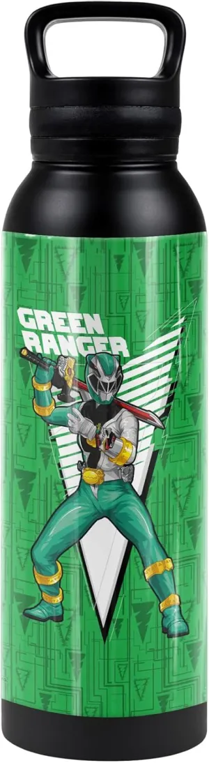 Power Rangers: Dino Fury OFFICIAL Green Ranger Character 24 oz Insulated Canteen Water Bottle, Leak Resistant, Vacuum Insulated Stainless Steel with Loop Cap