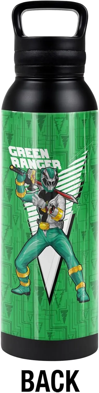 Power Rangers: Dino Fury OFFICIAL Green Ranger Character 24 oz Insulated Canteen Water Bottle, Leak Resistant, Vacuum Insulated Stainless Steel with Loop Cap