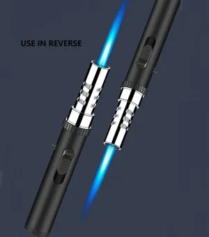 Powerful direct jet torch cigar lighter, adjustable flame windproof, portable gas lighter, metal torch lighter, suitable for stove, grill, candle, cigar (butane gas not included) ( Color : Black )