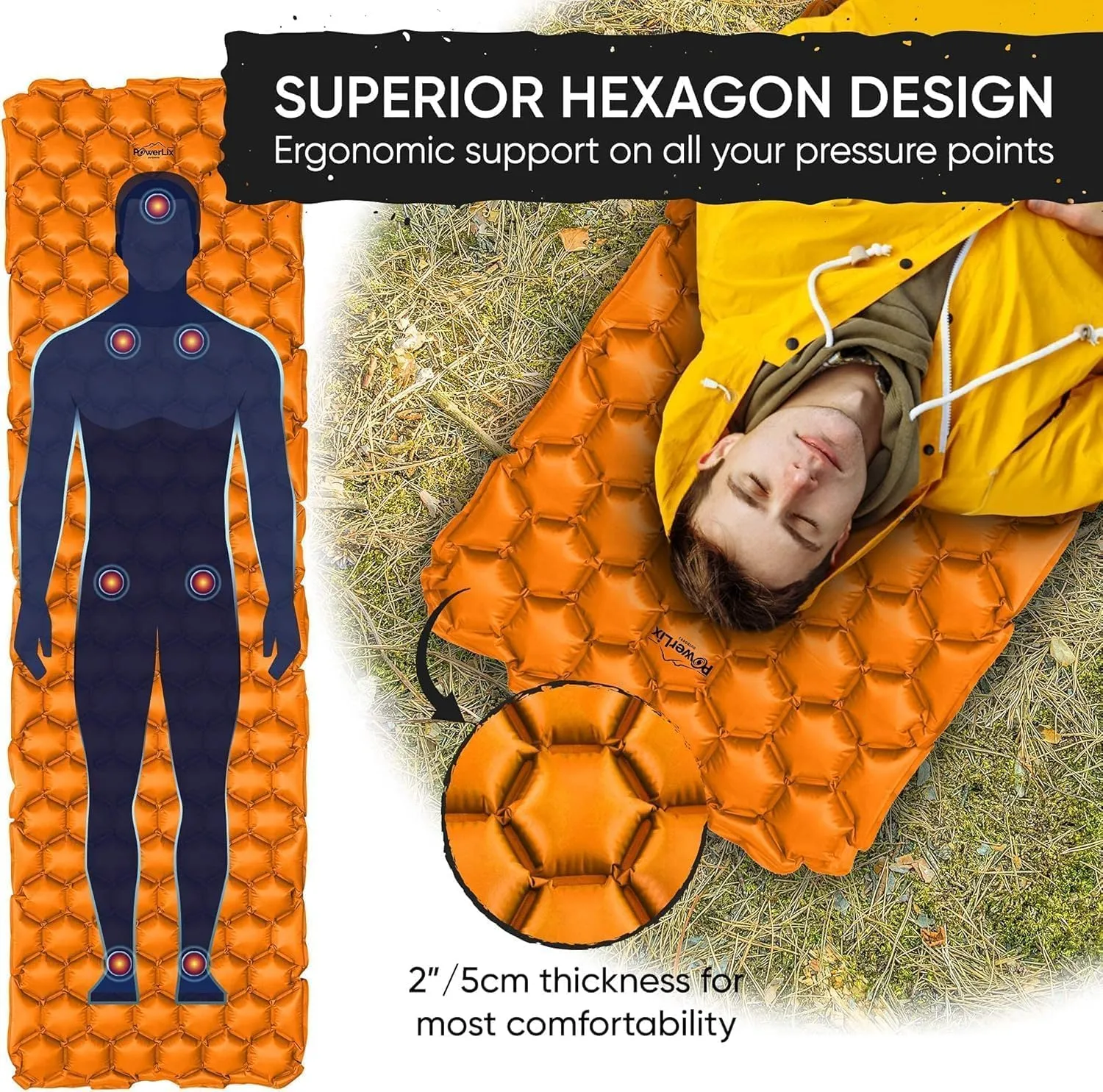 POWERLIX 2 Pack Sleeping Pad for Camping, Ultralight Inflatable Sleeping Mat, Compact Lightweight Self Inflating Camping Air Mattress for Backpacking, Hiking, Traveling Tent, Pump Bag Included