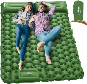 POWERLIX Double Camping Sleeping Pad Camping Pad for 2 Person with Pillow Built-in Foot Pump Inflatable Sleeping Pad, Backpacking, Hiking, Portable Camping Mattress Green