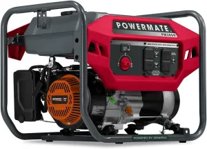 Powermate PM3800 3,800-Watt Gas-Powered Portable Open Frame Generator - Ultra-Quiet Performance - Ideal for Home, Camping, RV and Outdoor Activites - Engine Powered by Generac - 49 State - Red/Black