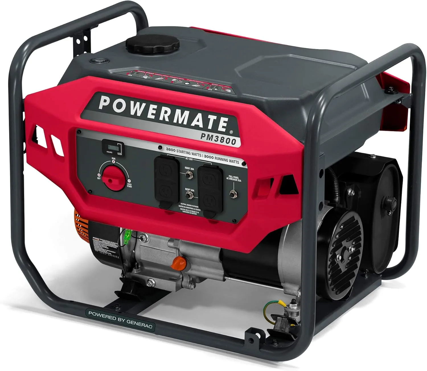 Powermate PM3800 3,800-Watt Gas-Powered Portable Open Frame Generator - Ultra-Quiet Performance - Ideal for Home, Camping, RV and Outdoor Activites - Engine Powered by Generac - 49 State - Red/Black