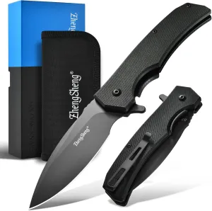 Praxis Folding Pocket Knife, 3.6" PVD Titanium Coating D2 Steel Blade Foldable Knife with G10 Handle Lightweight Camping Survival Hiking Knives