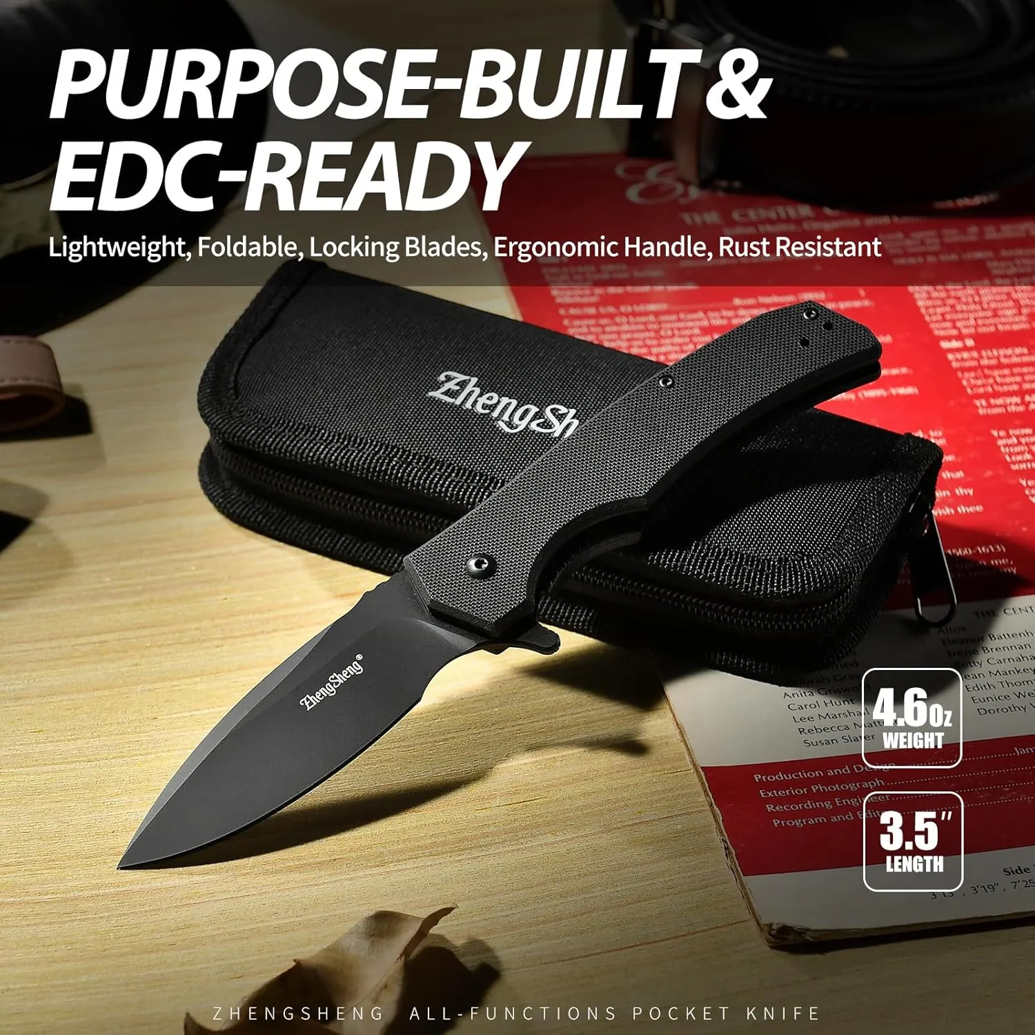 Praxis Folding Pocket Knife, 3.6" PVD Titanium Coating D2 Steel Blade Foldable Knife with G10 Handle Lightweight Camping Survival Hiking Knives